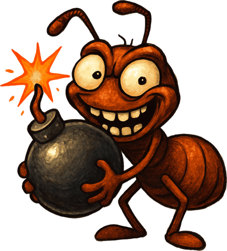 elinde elinde patlamaya hazır bir bomba tutan deli ama şirin görünen kahverengi bir karınca