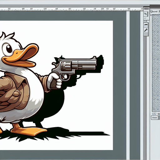 Title game:duck with a gun.
Single Game Texture. In-Game asset. 2d. Blank background. High contrast. No shadows.