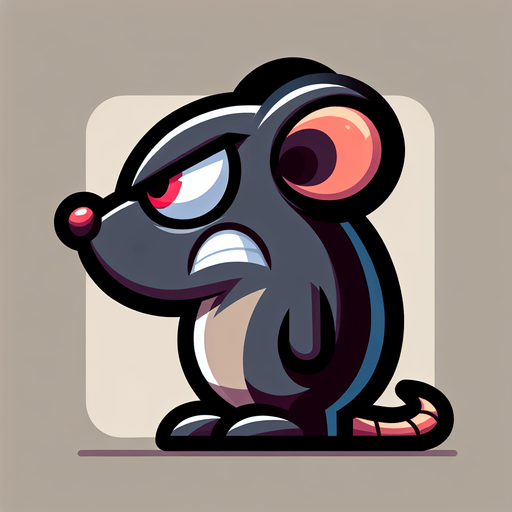Evil Mouse, side view, cartoon, center Single Game Texture. In-Game asset. 2d. Blank background. High contrast. No shadows.