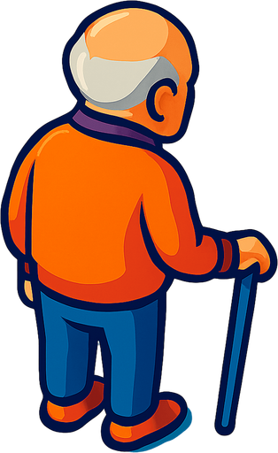 An old man with a cane. No hat.