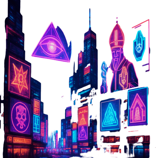 cyberpunk neon anime metropolis skyline corporate holograms billboards, occult-capitalism-consumerism imagery nighttime futuristic architecture glow