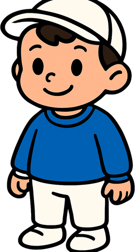Niño pequeño con uniforme blanco y sudadera azul.
In-Game asset.  2d.  High contrast.  No shadows