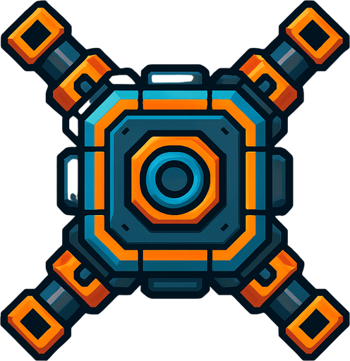 Square & diagonal tank enemies from the future have 4 turrets on its 4 sides, HD colors.
In-Game asset.  2d.  High contrast.  No shadows