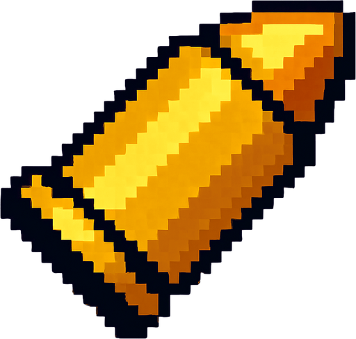 Pixel art bullet.
In-Game asset.  2d.  High contrast.  No shadows