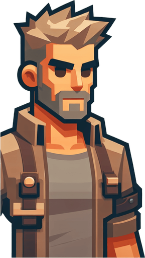 Player man.
Single Game Texture. In-Game asset. 2d. Blank background. High contrast. No shadows.