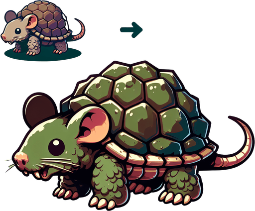 mouse turtle hybrid, cartoon Single Game Texture. In-Game asset. 2d. Blank background. High contrast. No shadows.