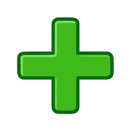 Simbolo de mas de color verde.
In-Game asset.  2d.  High contrast.  No shadows