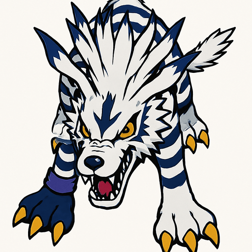 Garurumon, visto desde arriba, detalles muy altos, sin errores idéntico.
In-Game asset.  2d.  High contrast.  No shadows