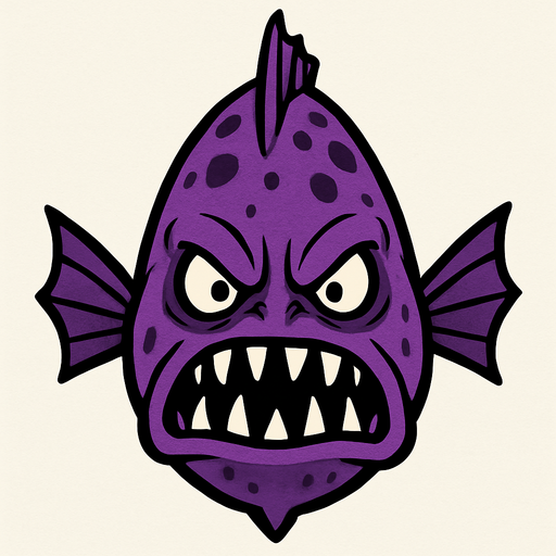 a purple evil fish seen from top to bottom.
In-Game asset.  2d.  High contrast.  No shadows