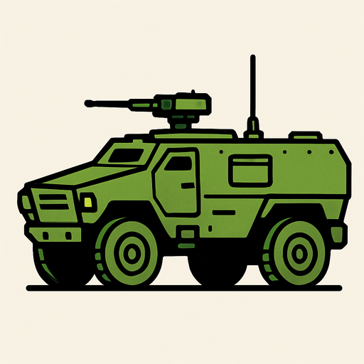 sağa giden askeri yeşil renkte zırhlı araç.
In-Game asset.  2d.  High contrast.  No shadows