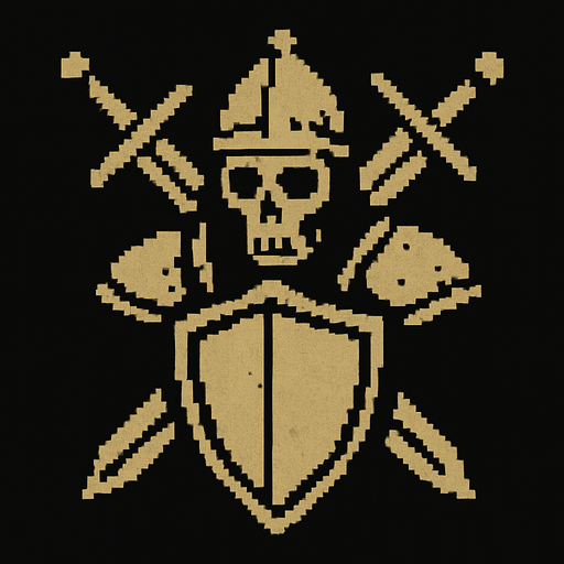 Warrior logo Dark souls style 2d pixel art.
In-Game asset.  2d.  High contrast.  No shadows