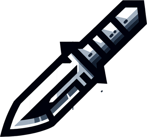 A knife facing left.
Single Game Texture.  In-Game asset.  2d.  Blank background.  High contrast.  No shadows