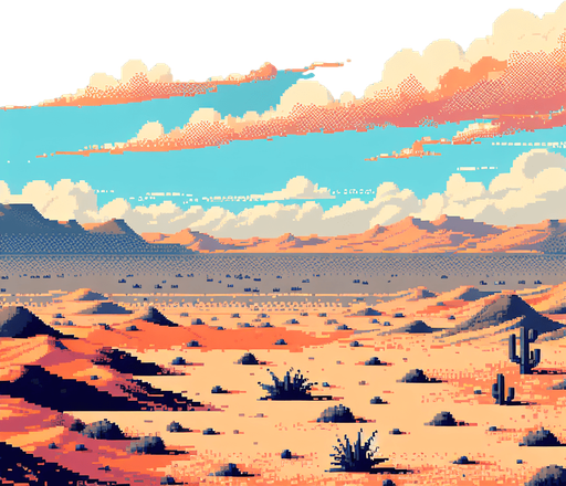 pixel art desert.
Single Game Texture. In-Game asset. 2d. Blank background. High contrast. No shadows.
