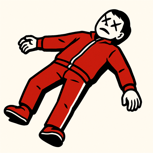 A Human Wearing Shirt And Pants Looking like the squid game clothes and dead
In-Game asset.  2d.  High contrast.  No shadows