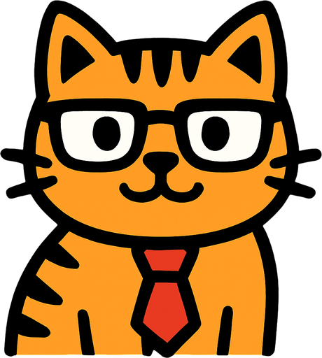 Cat avec des lunettes et un cravate.
In-Game asset.  2d.  High contrast.  No shadows