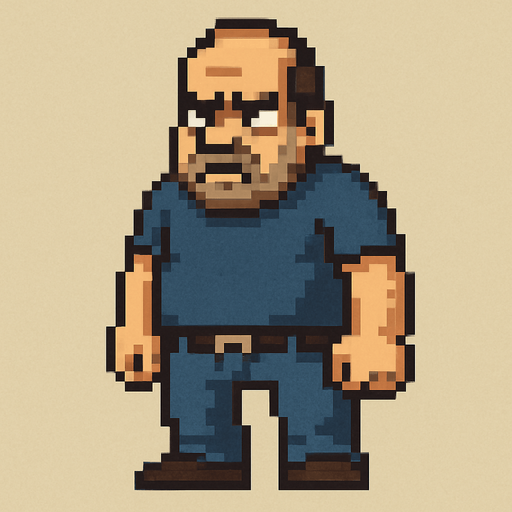 bad regular casual middle aged man full body 2d pixel art.
In-Game asset.  2d.  High contrast.  No shadows
