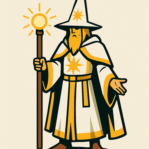 Light wizard con cuerpo entero.
In-Game asset.  2d.  High contrast.  No shadows
