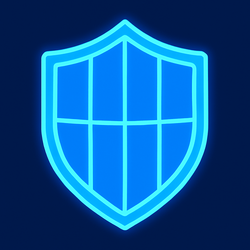 2D golgesiz mavi renkte panelli fantastik holografik bir kalkan.
In-Game asset.  2d.  High contrast.  No shadows