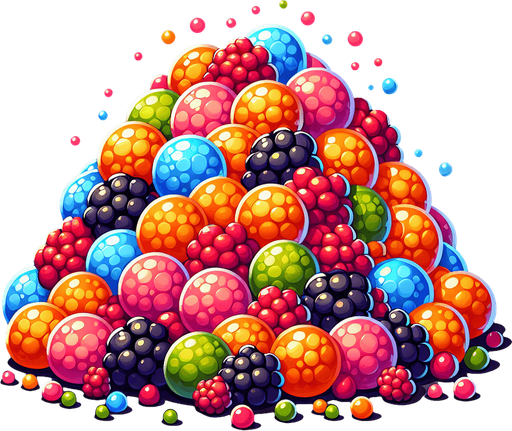 pile of Fruit jelly boba pearls, no cup
Single Game Texture. In-Game asset. 2d. Blank background. High contrast. No shadows.