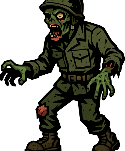 Soldier zombie.
In-Game asset.  2d.  High contrast.  No shadows