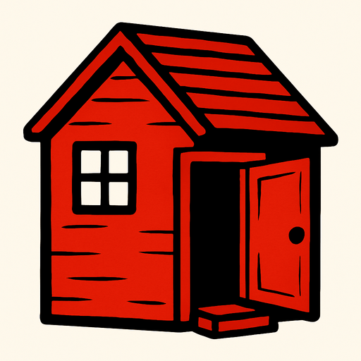 red house, open door looking left.
In-Game asset.  2d.  High contrast.  No shadows