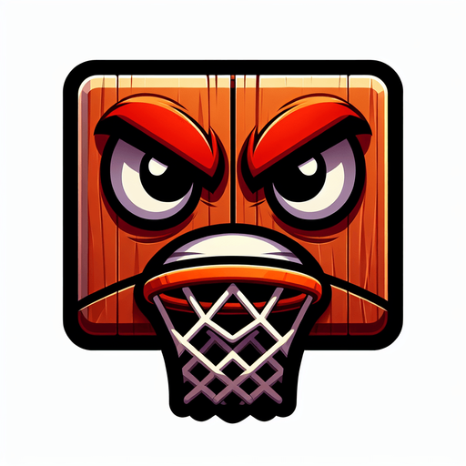 Angry basketball hoop.
Single Game Texture. In-Game asset. 2d. Blank background. High contrast. No shadows.