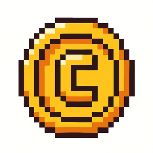 Pixel, 2d, Coin.
In-Game asset.  2d.  High contrast.  No shadows