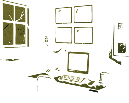 Bana bir ofis odası yap. Biraz gerilim salan ama içinde canavar olmayan eski bir karanlık güvenlik ofis odası gibi olsun.
In-Game asset.  2d.  High contrast.  No shadows