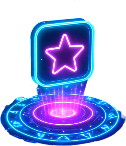 Neon cyberpunk button icon magic spell effect 3d hologram