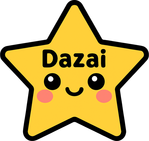 una estrella hermosa con cara kawai que en su frente diga Dazai.
In-Game asset.  2d.  High contrast.  No shadows