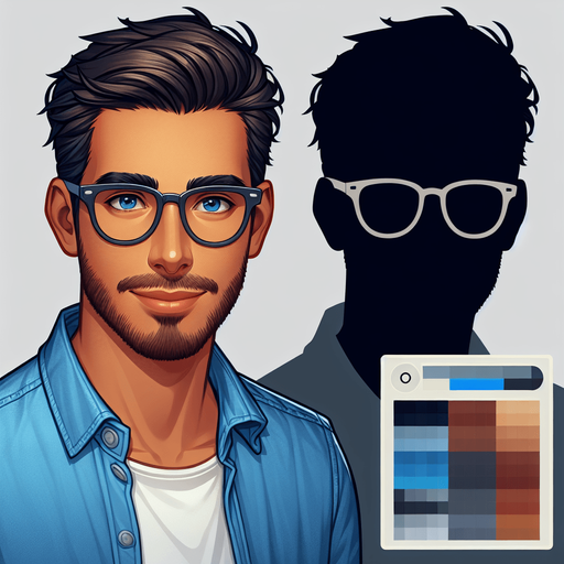 Man with glasses.
Single Game Texture. In-Game asset. 2d. Blank background. High contrast. No shadows.