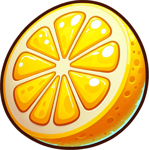 lemon slice.
Single Game Texture. In-Game asset. 2d. Blank background. High contrast. No shadows.