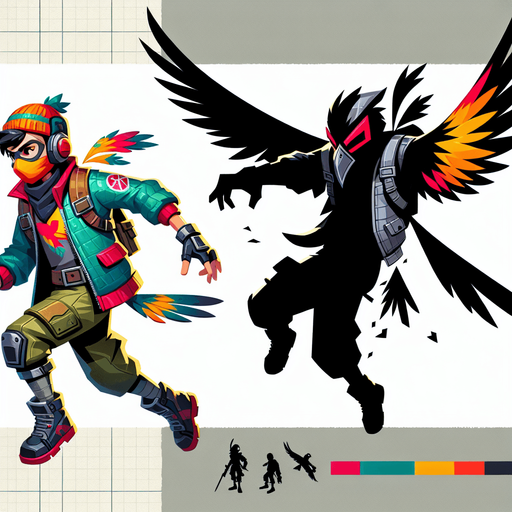 dangerous bird teen soldier mario bird, flying on air ,grey and black villain gliding on air.
Single Game Texture.  In-Game asset.  2d.  Blank background.  High contrast.  No shadows