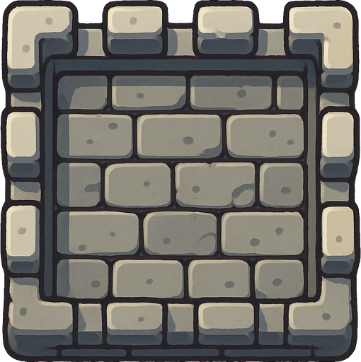 Top-down view of a single cartoon-style castle wall tile, seen from above, 2D game style, flat lighting, seamless edges, stone texture, bright colors, square shape, repeatable sprite, pixel-art or hand-drawn style..
In-Game asset.  2d.  High contrast.  No shadows