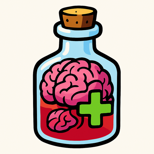 2D. Brain illustrated healing potion..
In-Game asset.  2d.  High contrast.  No shadows