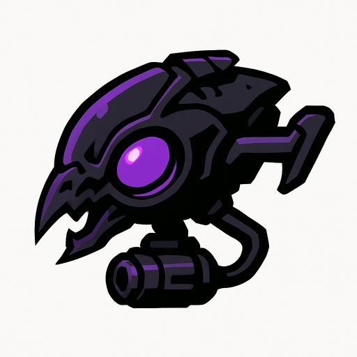 military black purple alien drone. side scroller view.
In-Game asset.  2d.  High contrast.  No shadows