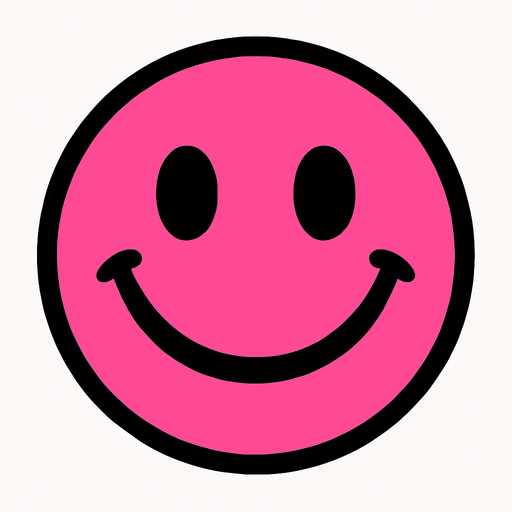 gülen yüz arkası yuvarlak  pembe renk.
In-Game asset.  2d.  High contrast.  No shadows
