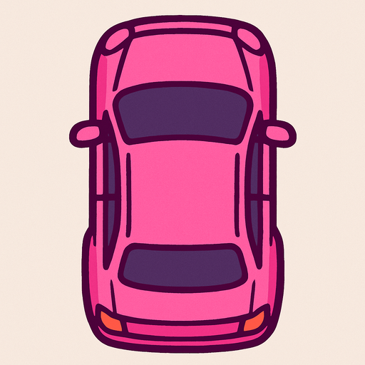 pembe renk araba üstten çekilmiş.
In-Game asset.  2d.  High contrast.  No shadows