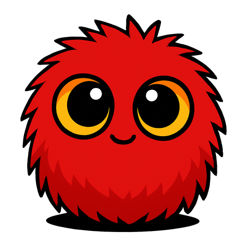 Pelusa roja de ojos amarillos tierno.
In-Game asset.  2d.  High contrast.  No shadows