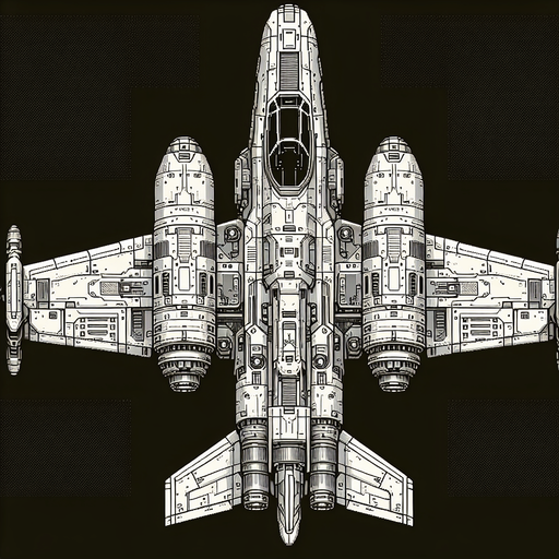 Futuristic fighter plane, chrono trigger, top down view, behind
Single Game Texture. In-Game asset. 2d. Blank background. High contrast. No shadows.