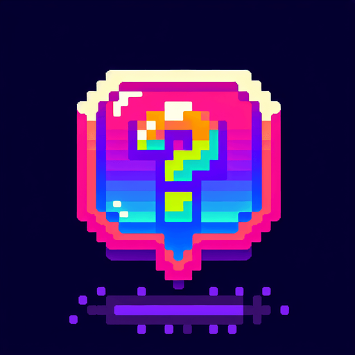pixel art speech bubble that says "?" neon color.
Single Game Texture. In-Game asset. 2d. Blank background. High contrast. No shadows.