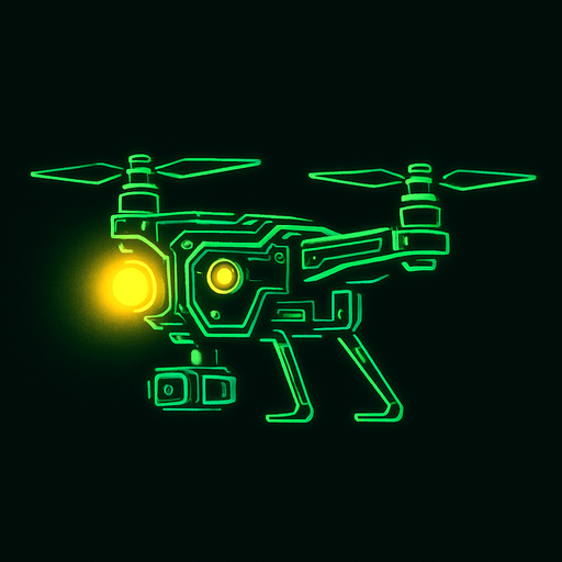 drone side view drone. cyberpunk theme, has yellow light. neon green color
In-Game asset.  2d.  High contrast.  No shadows