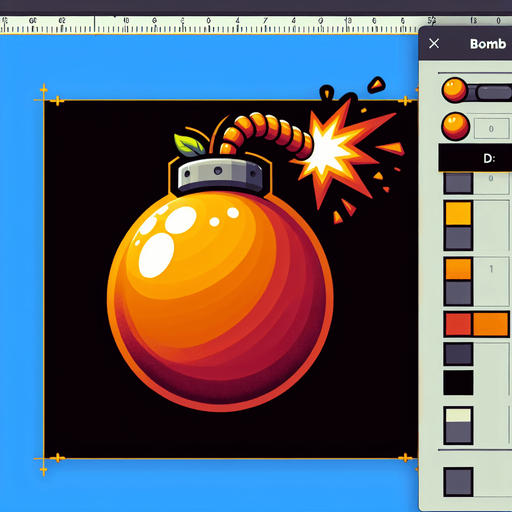 firing Bomb Asset firing on top of the bomb thread: Approximately 512x512 pixels. Consistent with fruit sizes to maintain visual coherence..
Single Game Texture.  In-Game asset.  2d.  Blank background.  High contrast.  No shadows