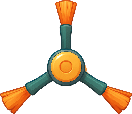 A robot vacuum brush straight above. Cute soft graphics. soft ambient light. semi-matte to satin surfaces. naturalistic with slight saturation boost colors. 
In-Game asset.  2d.  High contrast.  No shadows. top down.
In-Game asset.  2d.  High contrast.  No shadows.
In-Game asset.  2d.  High contrast.  No shadows