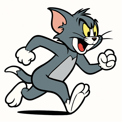 çizgi film olan kedi tom'u koşan şekilde çiz.
In-Game asset.  2d.  High contrast.  No shadows