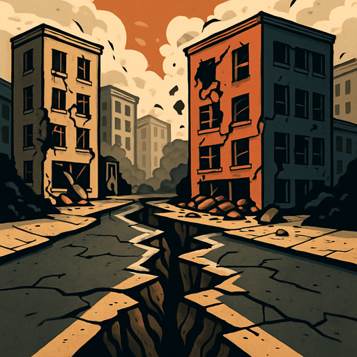 Terremoto, algo realista.
In-Game asset.  2d.  High contrast.  No shadows