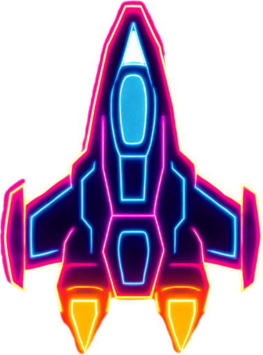 synthwave bright neon glow audiosurf or f-zero like ship
In-Game asset.  2d.  High contrast.  No shadows. facing upright vertical 3d like