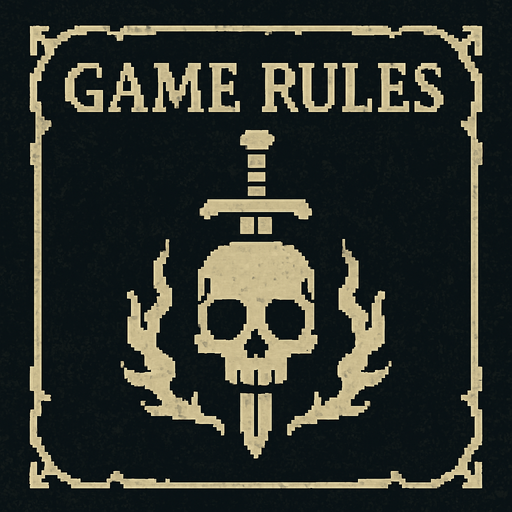 Game Rules dark souls style 2d pixel art.
In-Game asset.  2d.  High contrast.  No shadows
