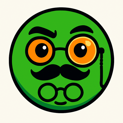 a green circle that is very smart and has a monocle and has orange eyes.
In-Game asset.  2d.  High contrast.  No shadows