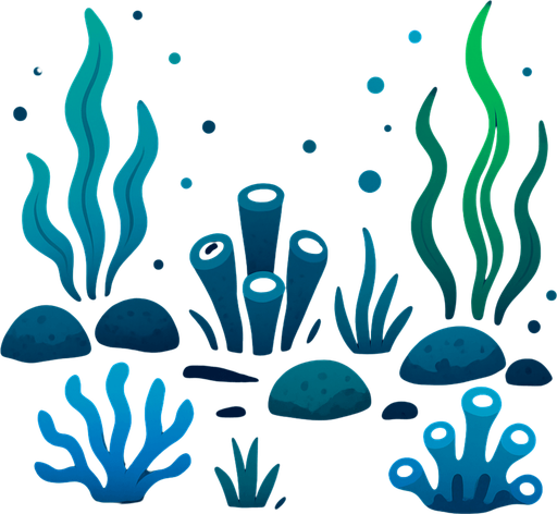 image of the bottom of the ocean, dark background.
In-Game asset.  2d.  High contrast.  No shadows